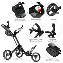 Load image into Gallery viewer, Folding 3 Wheels Golf Push Cart with Brake Scoreboard Adjustable Handle-Gray
