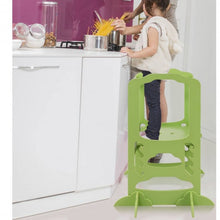 Load image into Gallery viewer, Kids Height Adjustable Kitchen Step Stool Toddlers Kitchen Helper w/ Chalkboard-Green
