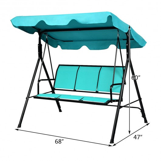 Outdoor Patio 3 Person Porch Swing Bench Chair with Canopy-Blue