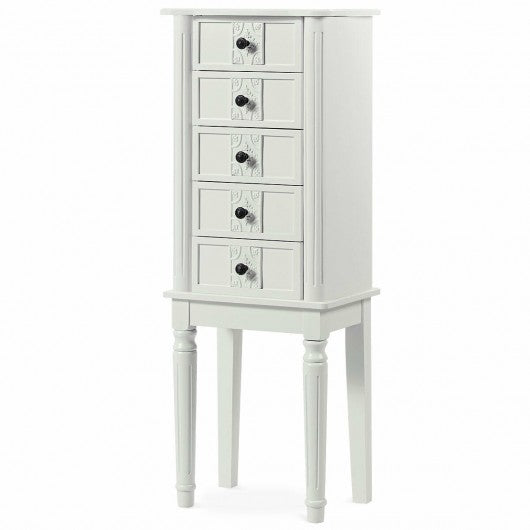 Standing Jewelry Cabinet Armoire with Top Flip Makeup Mirror