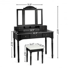 Load image into Gallery viewer, Makeup Dressing Table with Tri-Folding Mirror and Cushioned Stool for Women
