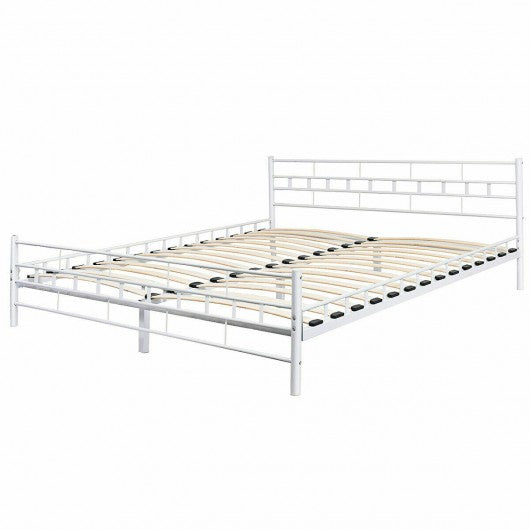 Queen Size Headboard Footboard Furniture Wood Slats Bed Frame-White