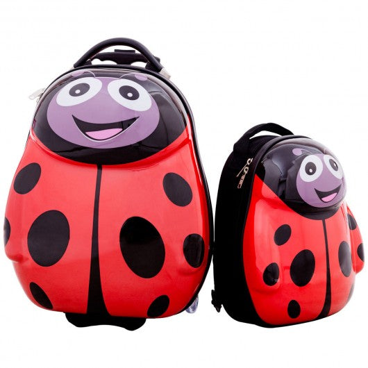 2 pcs Beetle Shaped Kids School Luggage Suitcase & Backpack