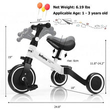 Load image into Gallery viewer, 3 in 1 3 Wheel Kids Tricycles with Adjustable Seat &amp; Handlebarfor Ages 1-3-White
