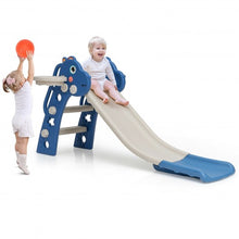 Load image into Gallery viewer, 3 in 1 Kids Slide Baby Play Climber Slide Set with Basketball Hoop -Blue
