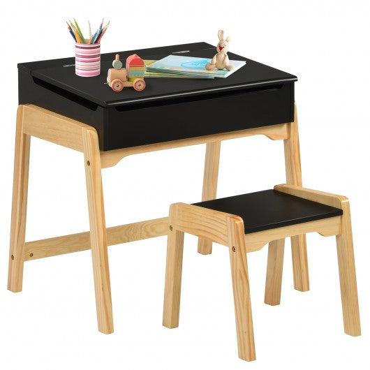 Children Activity Art Study Desk and Chair Set with Large Storage Space for Kids Homeschooling-Espresso