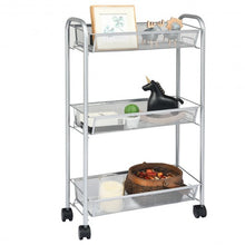 Load image into Gallery viewer, 3-Tier Mesh Rolling Cart Mobile Organizer Stand Utility Cart Trolley-Gray
