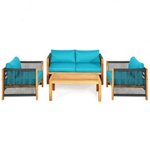 Load image into Gallery viewer, 4 Pcs Acacia Wood Outdoor Patio Furniture Set with Cushions-Turquoise
