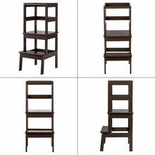 Load image into Gallery viewer, Wooden Kids Kitchen Learning Toddler Tower w/ Safety Rail-Coffee
