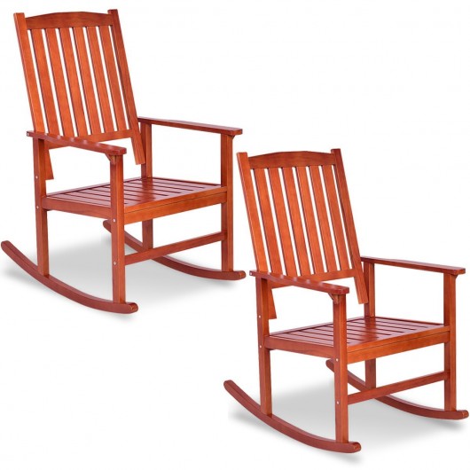 Set of 2 Indoor Outdoor Deck Wood Rocking Chair