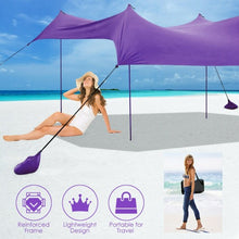 Load image into Gallery viewer, 10&#39; x 9&#39; Family Beach Tent Canopy Sunshade w/ 4 Poles-Purple
