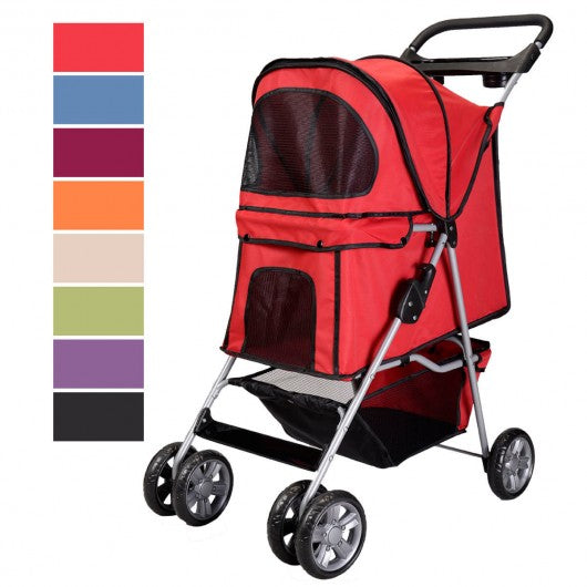 Large Deluxe Folding 4 Wheels Pet Dog Cat Carrier Stroller 8 Colors Choice Rose