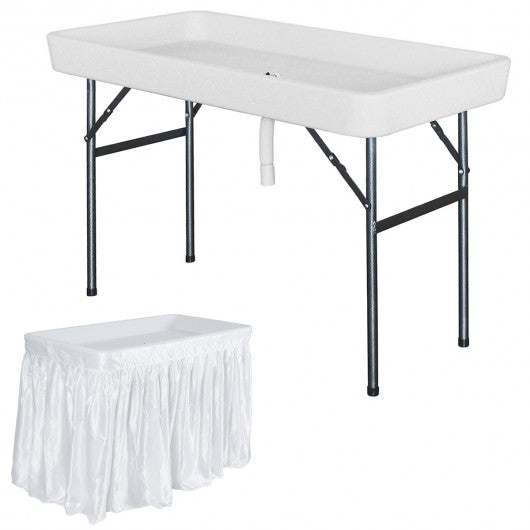 4 Foot Plastic Party Ice Folding Table with Matching Skirt