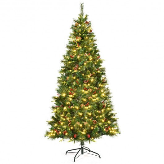 7 ft Pre-lit Artificial Hinged Christmas Tree with LED Lights-7'