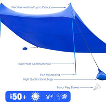 Load image into Gallery viewer, 10&#39; x 9&#39; Family Beach Tent Canopy Sunshade w/ 4 Poles-Blue
