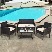 Load image into Gallery viewer, 4Pcs Patio Rattan Wicker Furniture Set Conversation Sofa Bench Cushion-White
