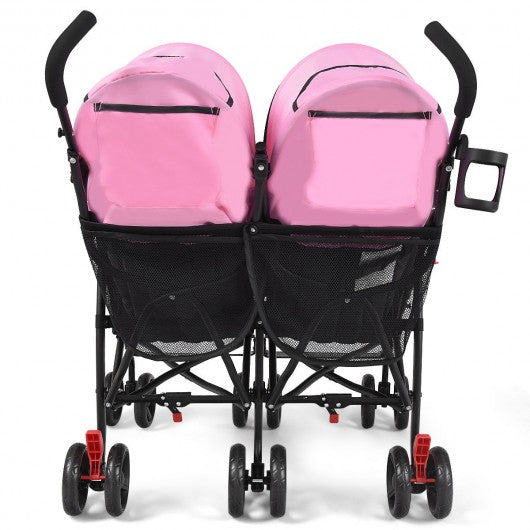 Foldable Twin Baby Double Stroller Ultralight Umbrella Kids Stroller-Pink  BB5681PI
