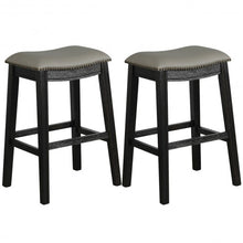 Load image into Gallery viewer, 29" Set of 2 Saddle Nailhead Kitchen Counter-Black Chair
