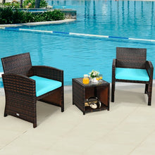 Load image into Gallery viewer, 3 Pieces PE Rattan Wicker Furniture Set with Cushion Sofa Coffee Table for Garden-Turquoise
