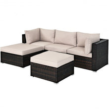Load image into Gallery viewer, 5 Pcs Patio Rattan Sofa Set with Cushion and Ottoman-Beige
