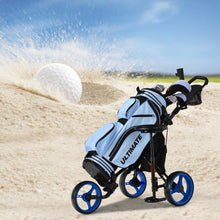 Load image into Gallery viewer, 3 Wheels Folding Golf Push Cart with Seat Scoreboard and Adjustable Handle-Blue
