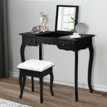 Load image into Gallery viewer, Mirrored Bathroom Dressing Vanity Table Set w/ Stool-Black
