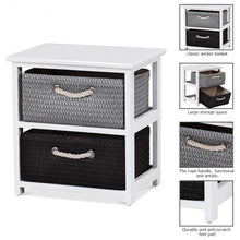 Load image into Gallery viewer, Wooden Storage End Nightstand  with Weaving Baskets-2-Tier
