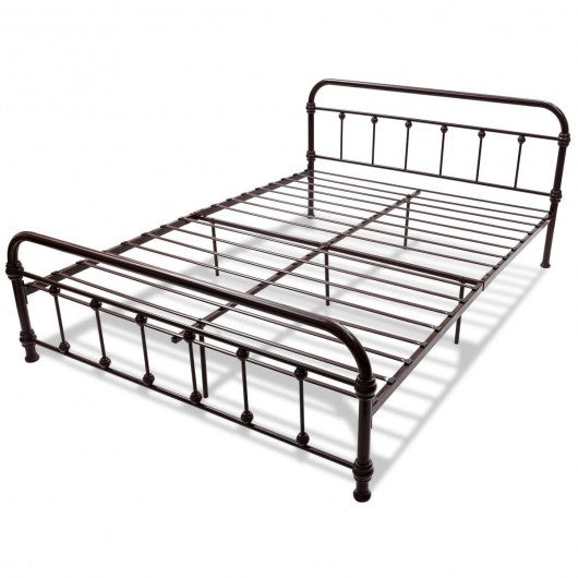 Queen Size Metal Steel Bed Frame w/ Stable Metal Slats-Chocolate