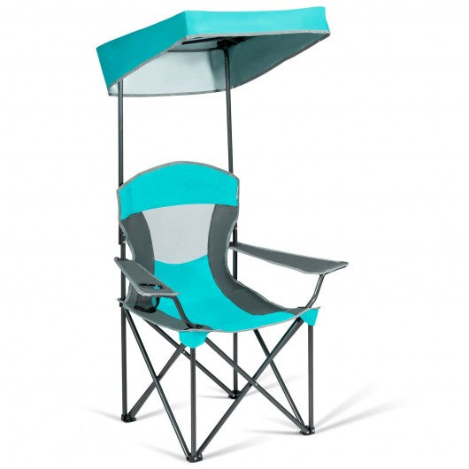 Portable Folding Camping Canopy Chair with Cup Holder Cooler -Turquoise