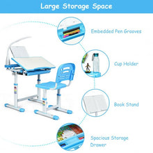 Load image into Gallery viewer, Adjustable Kids Desk Chair Set with Lamp and Bookstand-Blue
