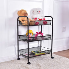 Load image into Gallery viewer, Black/Gray 3 Tier Storage Rack Trolley Cart-Black
