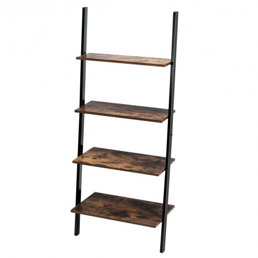 4-Tier Industrial Leaning Wall Bookcase-Brown