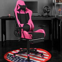 Load image into Gallery viewer, PU Leather Gaming Chair with USB Massage Lumbar Pillow and Footrest -Pink
