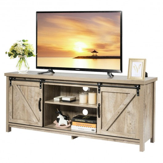 TV Stand with Cabinet Sliding Barn Door -White