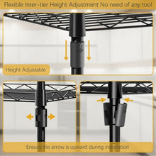 Load image into Gallery viewer, 4-Wire Shelving Metal Adjustable Storage Rack with Removable Hooks-Black
