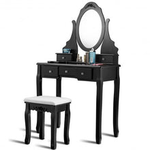 Load image into Gallery viewer, Wooden Vanity Set with 360� Rotating Oval Mirror and Cushioned Stool-Black
