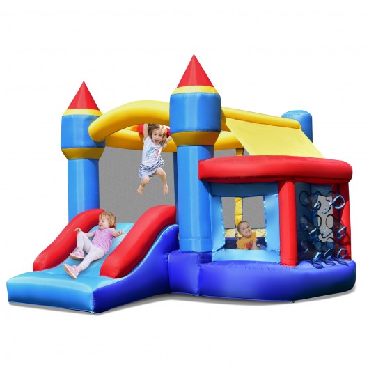 Castle Slide Inflatable Bounce House w/ Ball Pit & Basketball Hoop