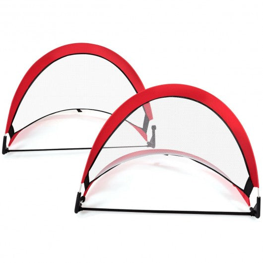 Two Pop Up Soccer Goal Set Foldable Training Football Net-4'