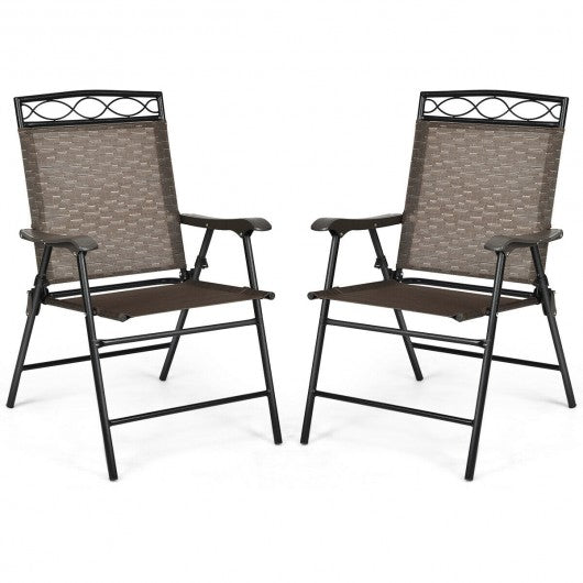Set of 2 Patio Folding Chairs Sling Portable Dining Chair Set with Armrest
