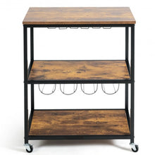 Load image into Gallery viewer, 3-Tier Metal Frame Rolling Kitchen Island Trolley Cart-Coffee
