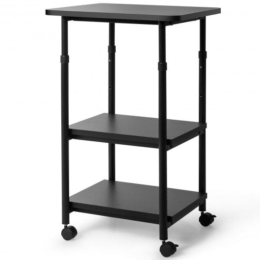 3-tier Adjustable Printer Stand with 360? Swivel Casters-Black