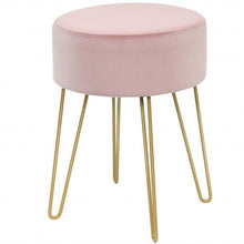 Load image into Gallery viewer, Round Velvet Ottoman Footrest Stool Side Table Dressing Chair w/ Metal Legs-Pink
