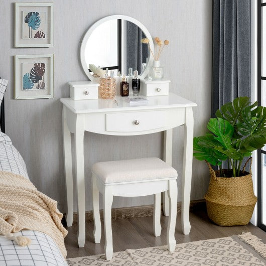 Vanity Set with Large Round Mirror and 3 Drawers