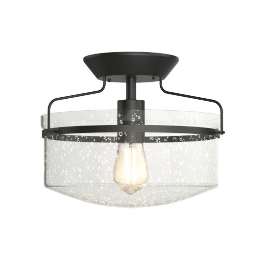 Semi Flush Mount Ceiling Light Fixture Industrial Seeded Glass Pendant Lamp