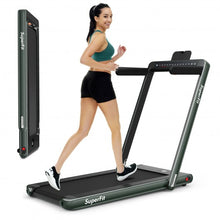 Load image into Gallery viewer, 2-in-1 Electric Motorized Health and Fitness Folding Treadmill with Dual Display and Speaker-Green
