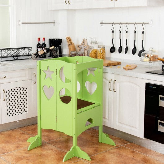 Folding Kids Kitchen Counter Step Stool-White