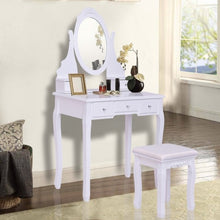 Load image into Gallery viewer, Wooden Vanity Set with 360° Rotating Oval Mirror and Cushioned Stool-White
