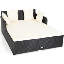 Load image into Gallery viewer, Outdoor Patio Rattan Daybed Thick Pillows Cushioned Sofa Furniture-White
