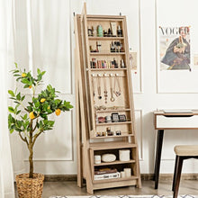 Load image into Gallery viewer, 2-in-1 Wooden Cosmetics Storage Cabinet with Full-Length Mirror and Bottom Rack
