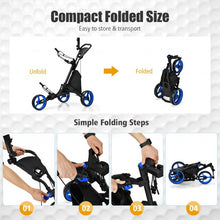 Load image into Gallery viewer, Folding 3 Wheels Golf Push Cart with Bag Scoreboard Adjustable Handle -Blue
